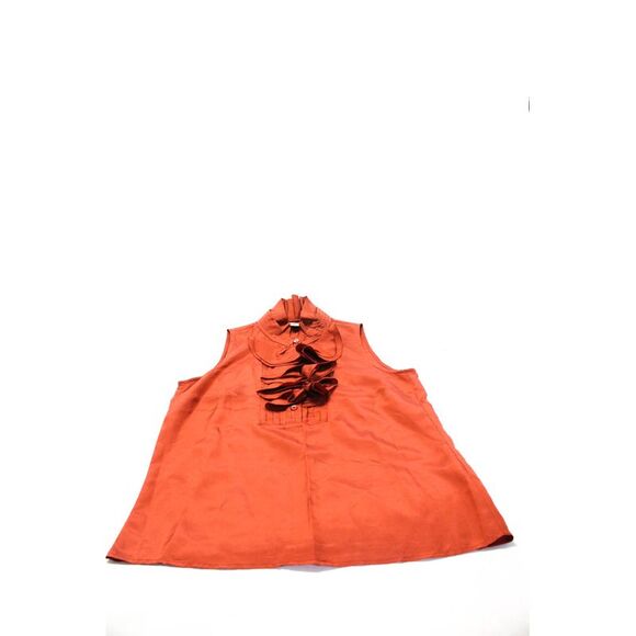 J Crew Womens Satin Frill Neck Top Blouse Taupe Red Size 4 6 Lot 2 - Picture 2 of 5
